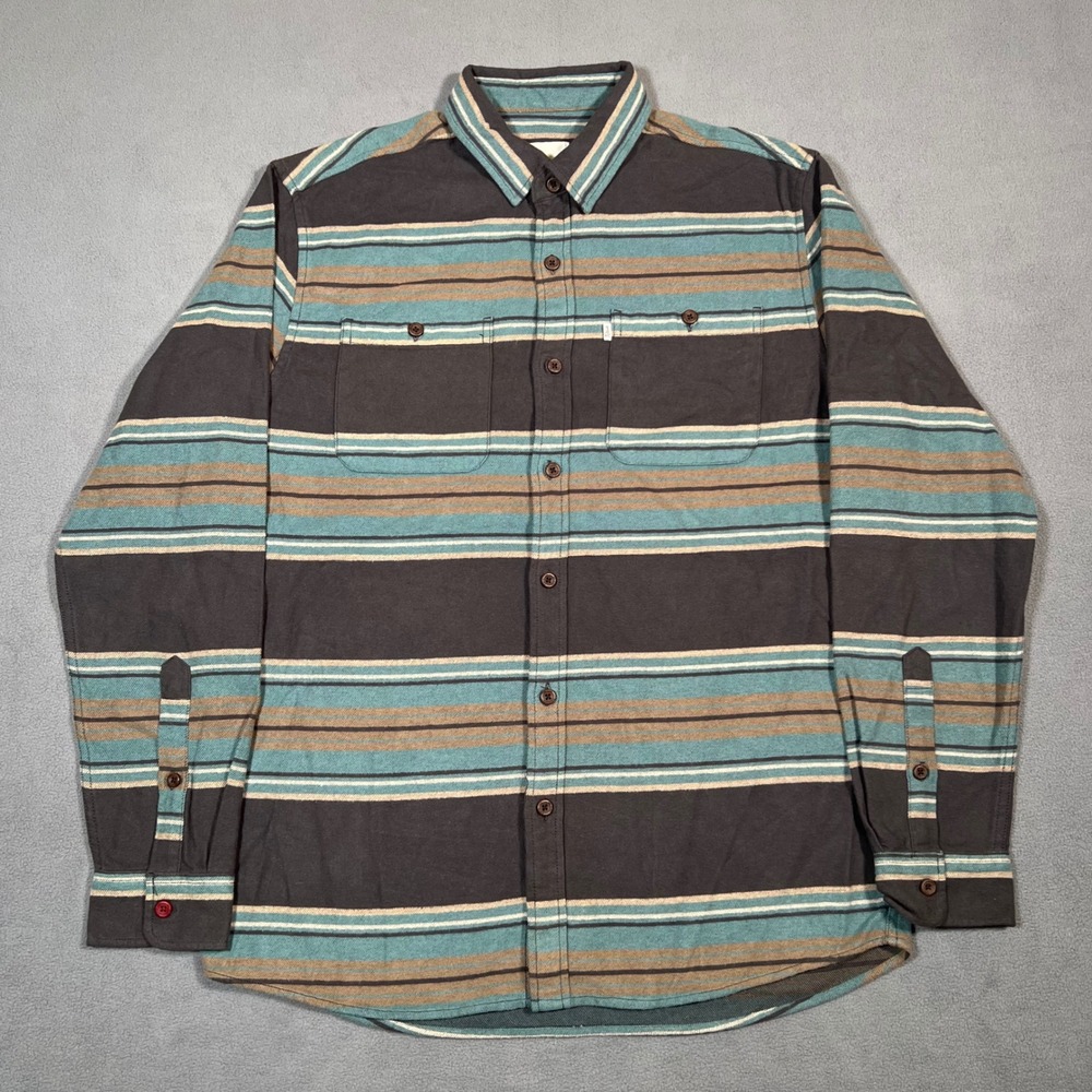 Katin Soft Flannel‎ Shirt Mens M Brown Gray Striped Button Up Long Sleeve Cotton